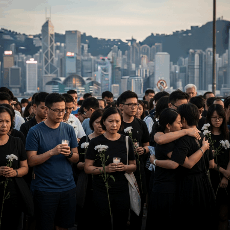 Illustration for: Hong Kong Mourns After Deadly Fire Tragedy