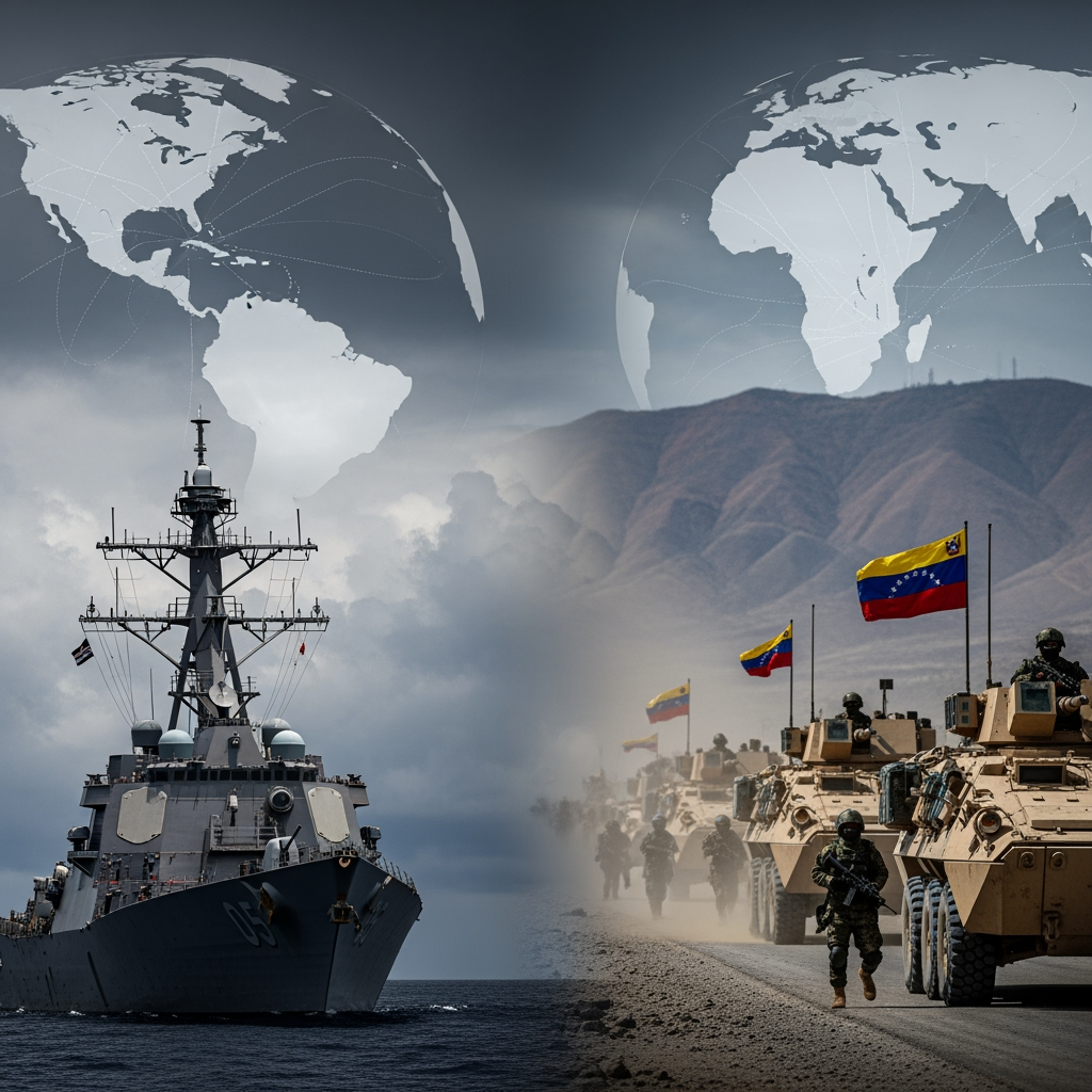Illustration for: US-Venezuela Tensions: Military Moves and Global Reactions