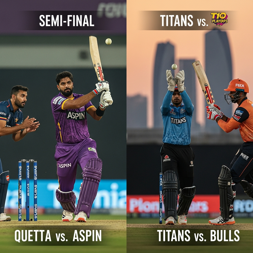 Illustration for: Abu Dhabi T10 Playoffs: Quetta vs Aspin & Titans vs Bulls