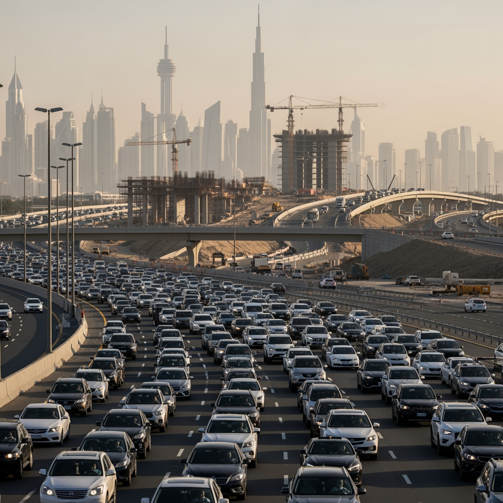 Illustration for: UAE Commute Woes: Traffic, Hope for New Roads