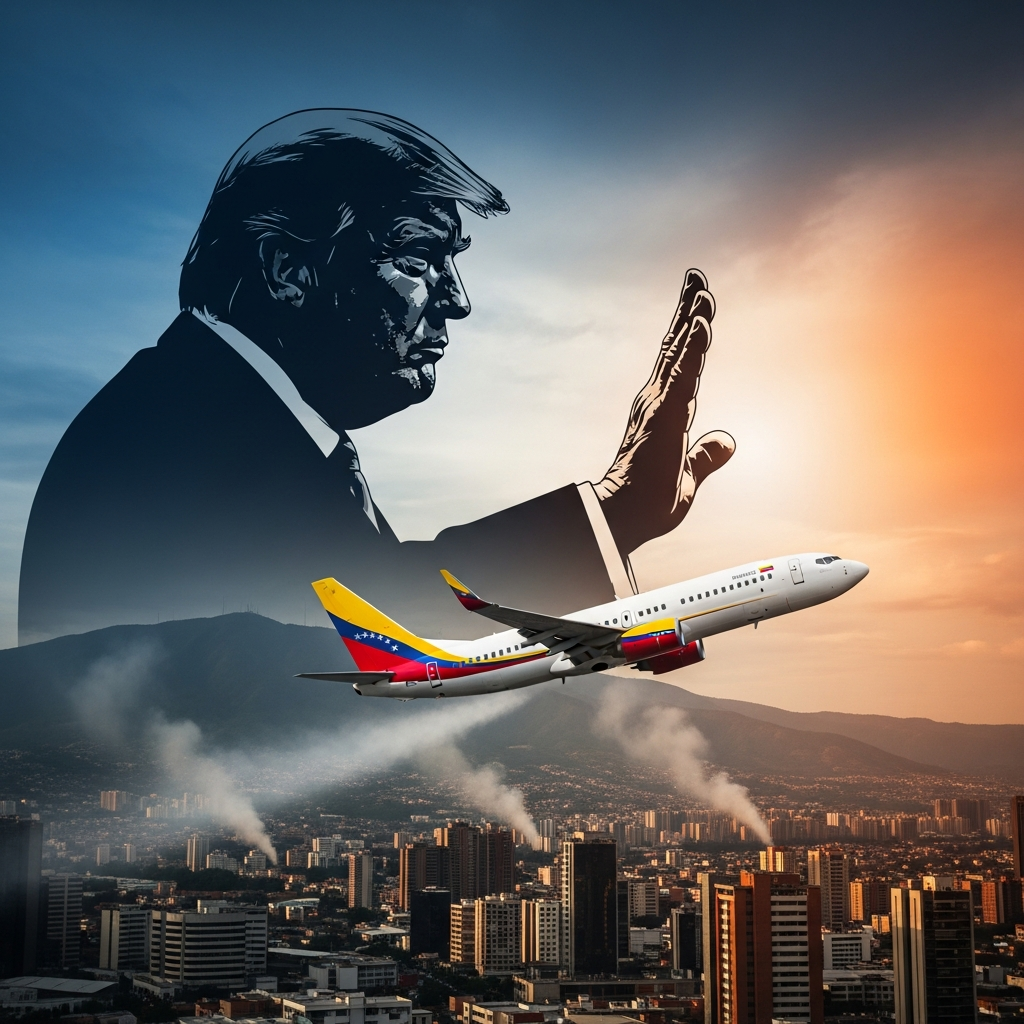 Illustration for: Trump Closes Venezuelan Airspace Amid Tensions