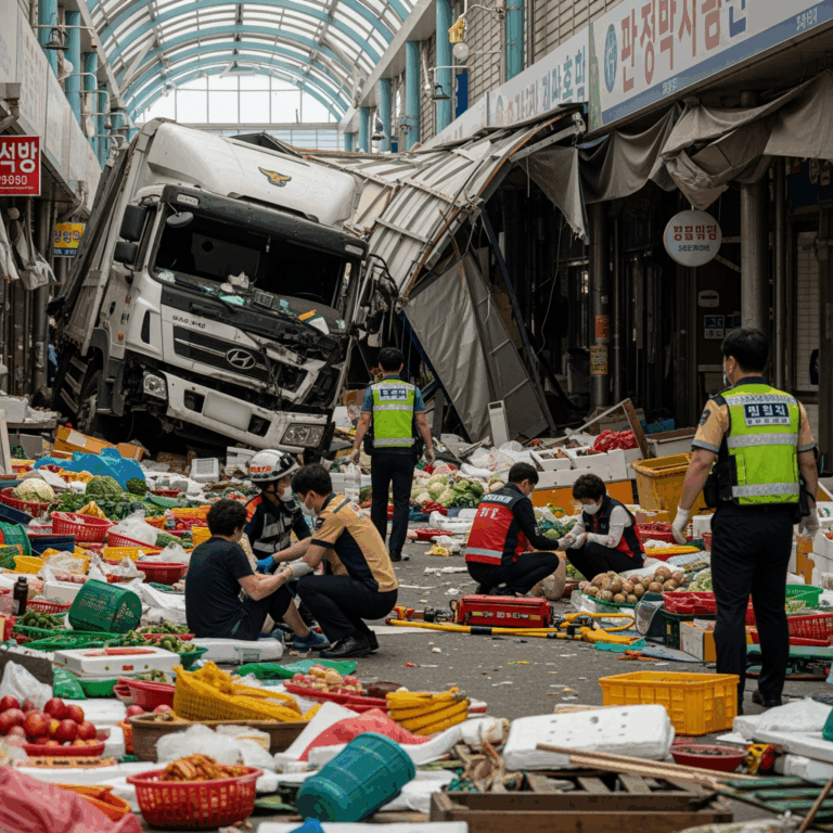 Illustration for: Truck Crashes into South Korean Market, 20 Injured