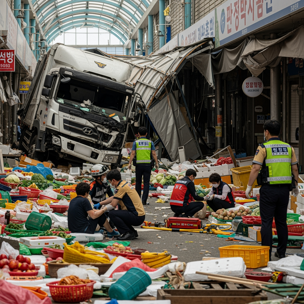 Illustration for: Truck Crashes into South Korean Market, 20 Injured