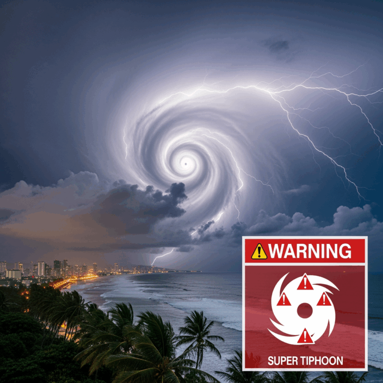 Illustration for: Typhoon Fung-wong Approaches: Super Typhoon Warning