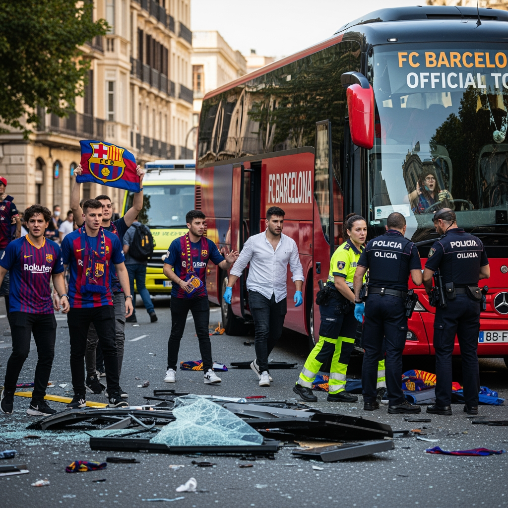 Illustration for: Bus Fire Incident Involving Barcelona Fans