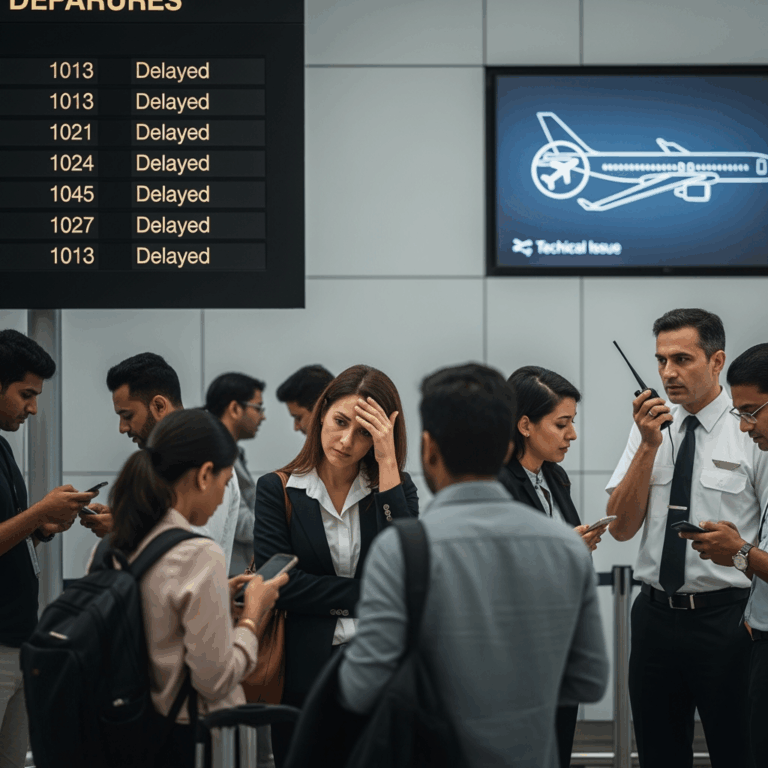 Illustration for: Delhi Airport Flights Delayed by Technical Glitch
