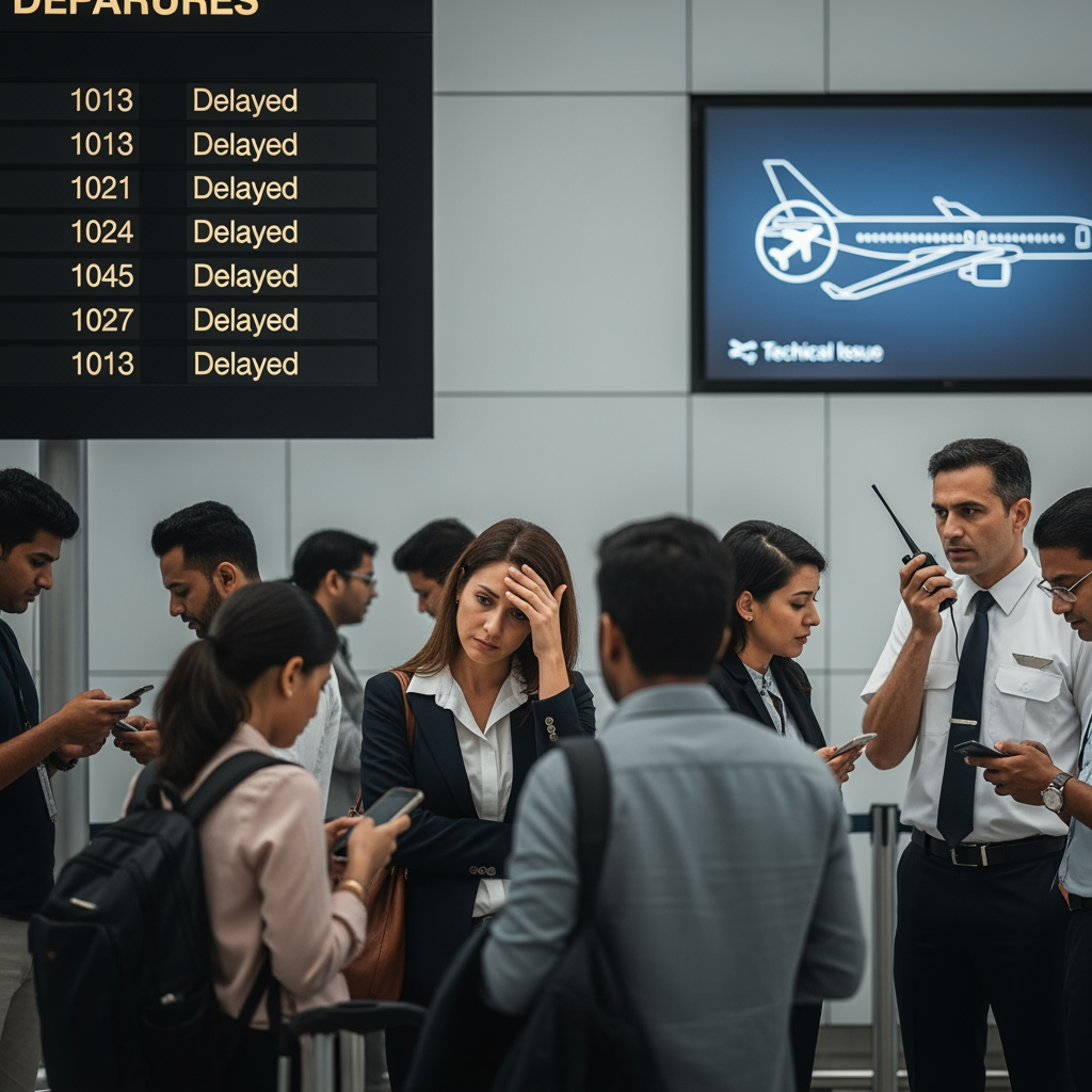 Illustration for: Delhi Airport Flights Delayed by Technical Glitch