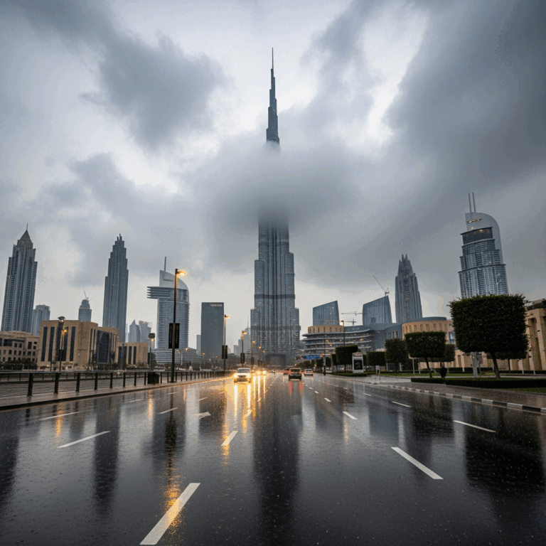 Illustration for: UAE Weather: Cloudy Skies and Mild Rain Forecast
