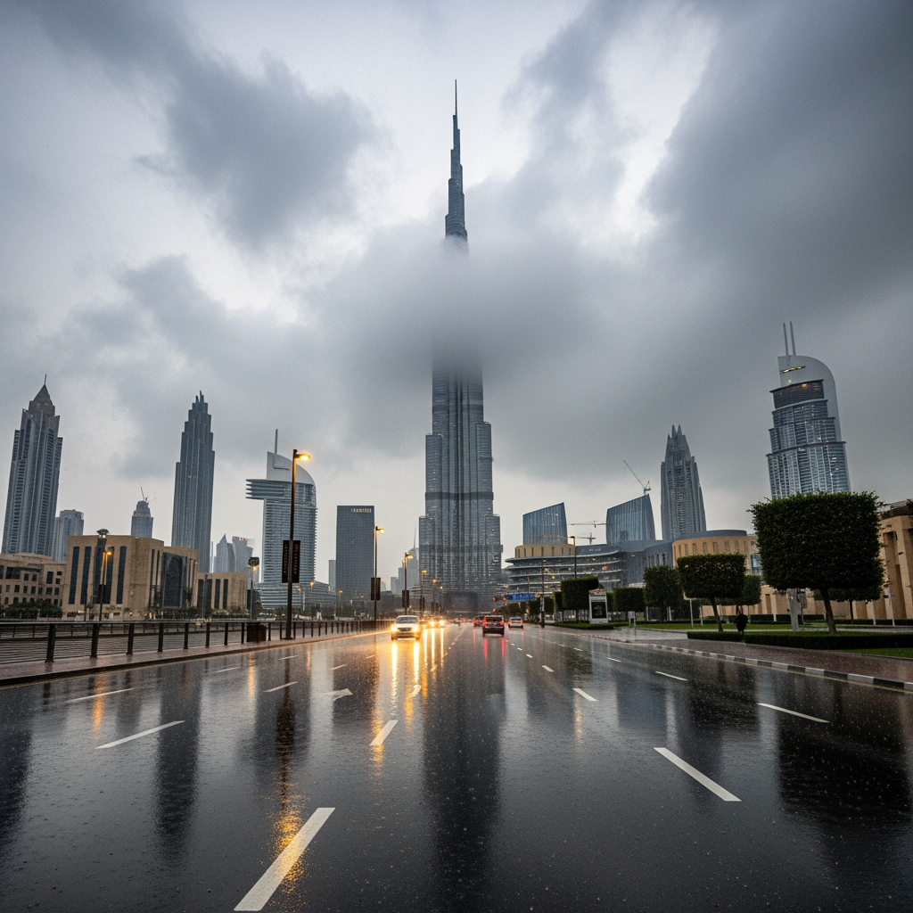 Illustration for: UAE Weather: Cloudy Skies and Mild Rain Forecast