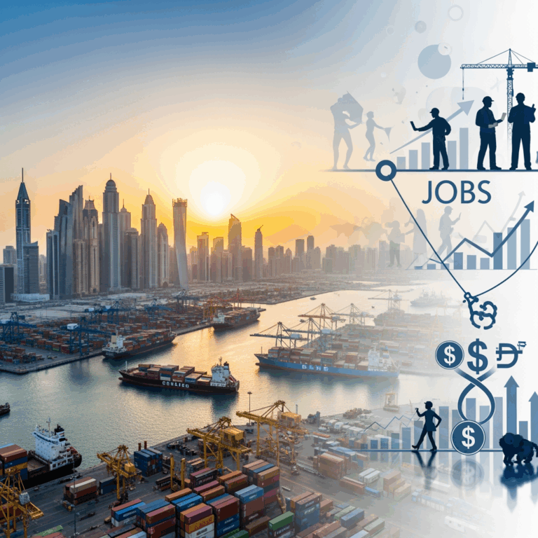 Illustration for: Dubai's Vital Role in US Jobs and Trade Expansion