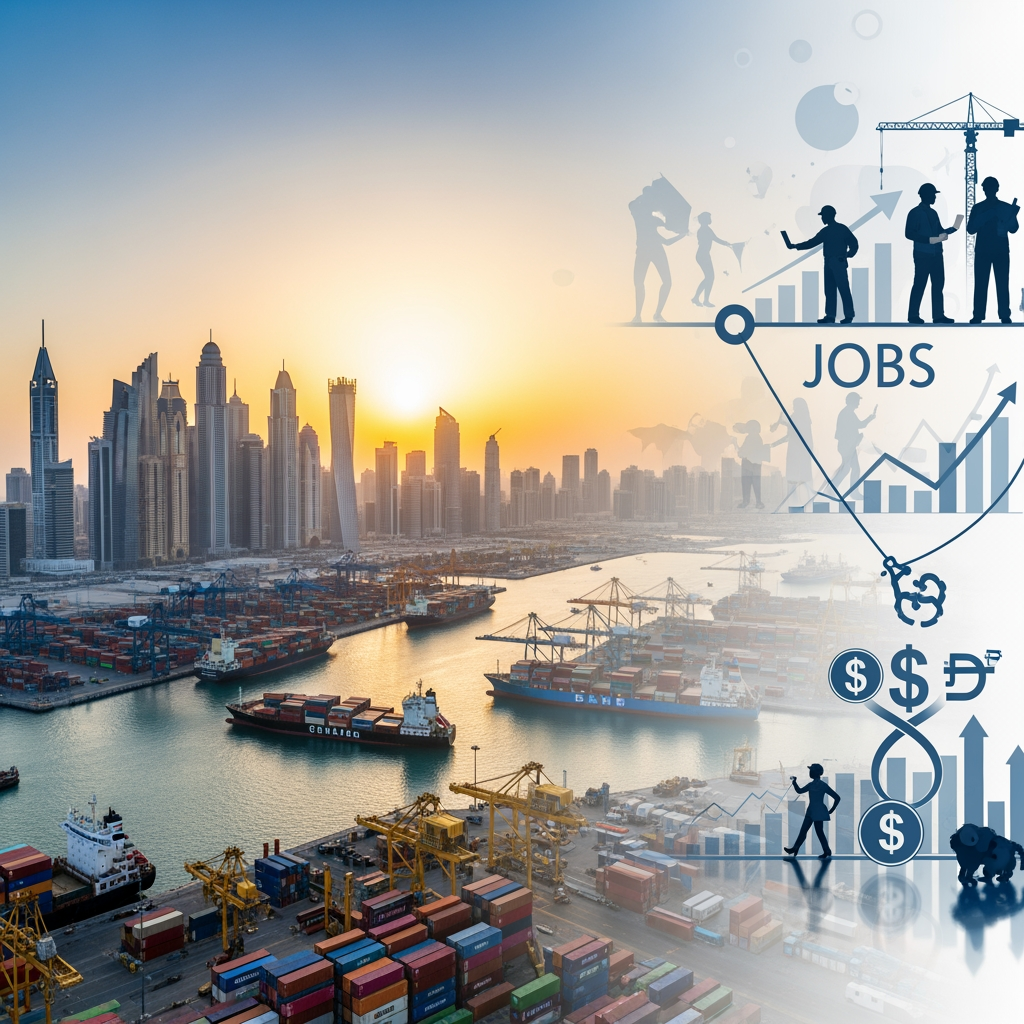 Illustration for: Dubai's Vital Role in US Jobs and Trade Expansion