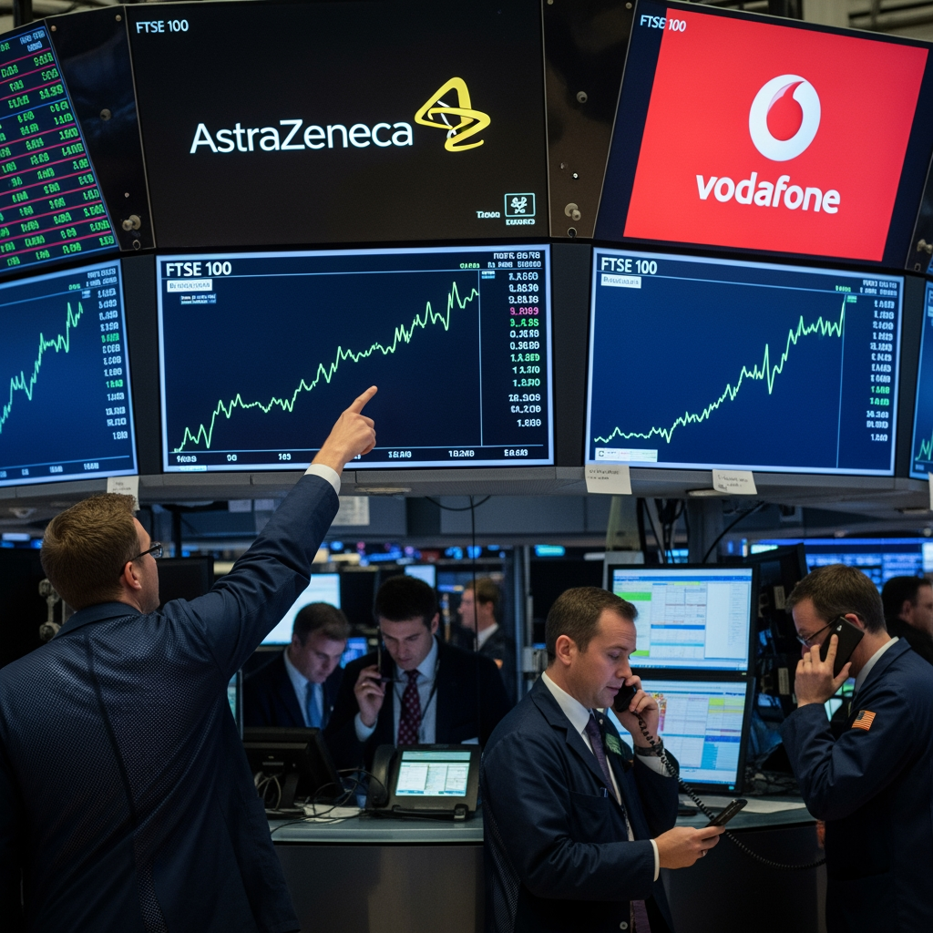 Illustration for: FTSE 100 Hits Record High; AstraZeneca, Vodafone Surge