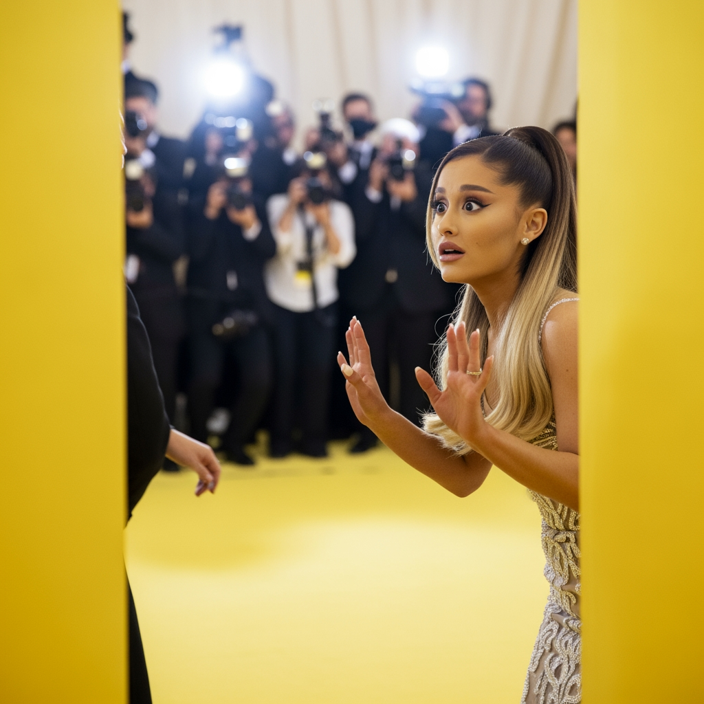 Illustration for: Ariana Grande's Scary Yellow Carpet Encounter