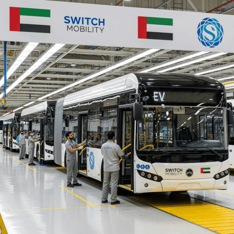 Illustration for: Switch Mobility Relocates EV Bus Production to UAE