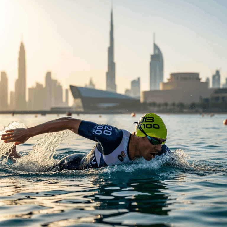Illustration for: Dubai T100 Triathlon: A Thrilling Penultimate Showdown
