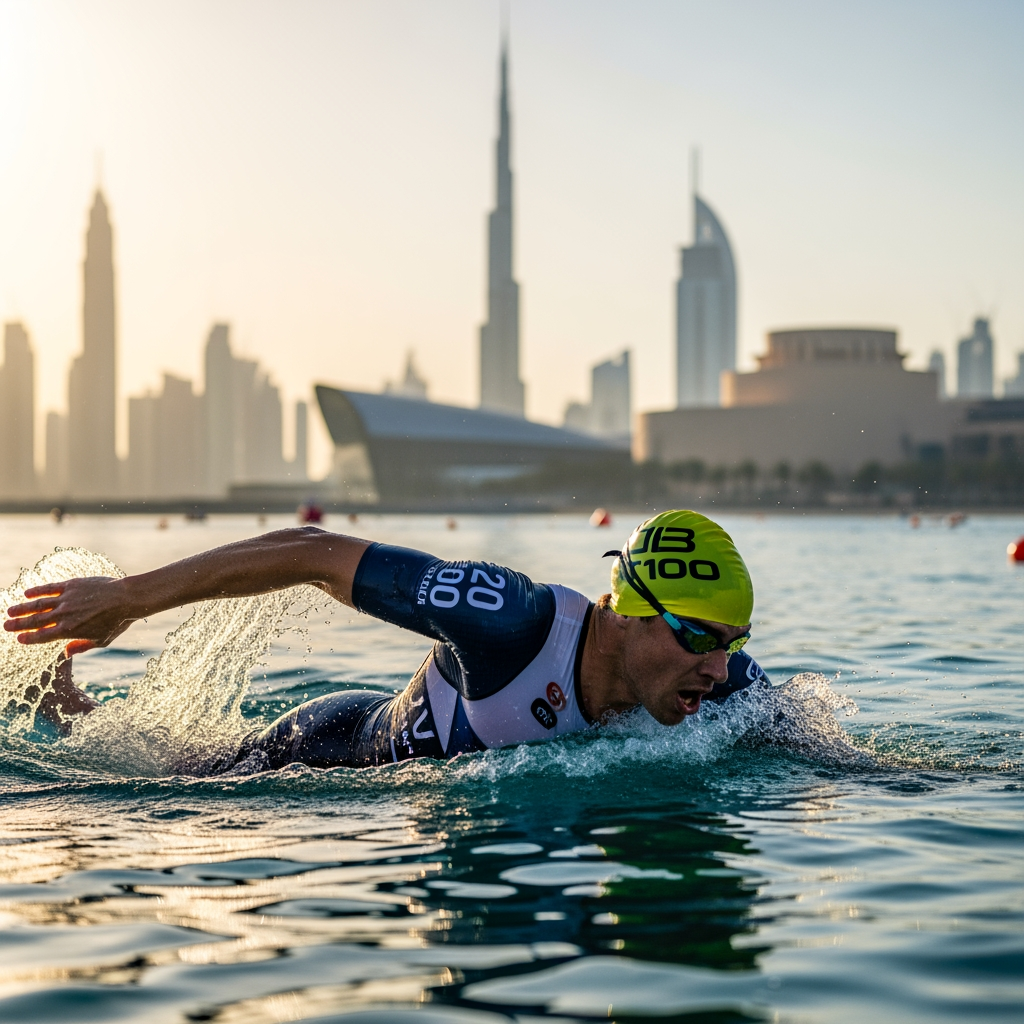 Illustration for: Dubai T100 Triathlon: A Thrilling Penultimate Showdown
