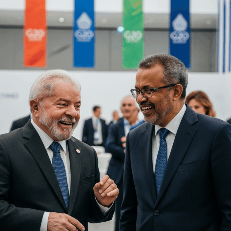 Illustration for: Lula and Tedros Share a Fun Moment at G20 Summit