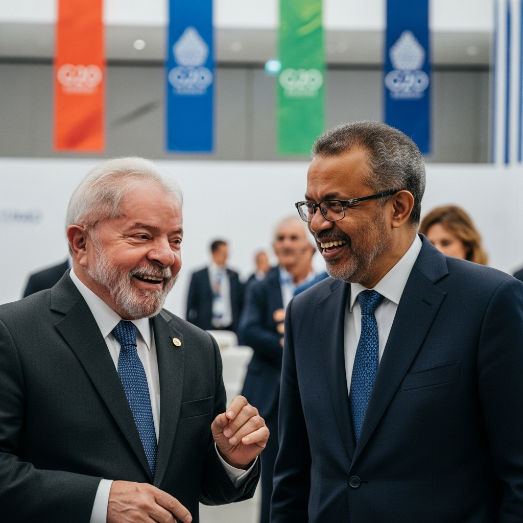 Illustration for: Lula and Tedros Share a Fun Moment at G20 Summit