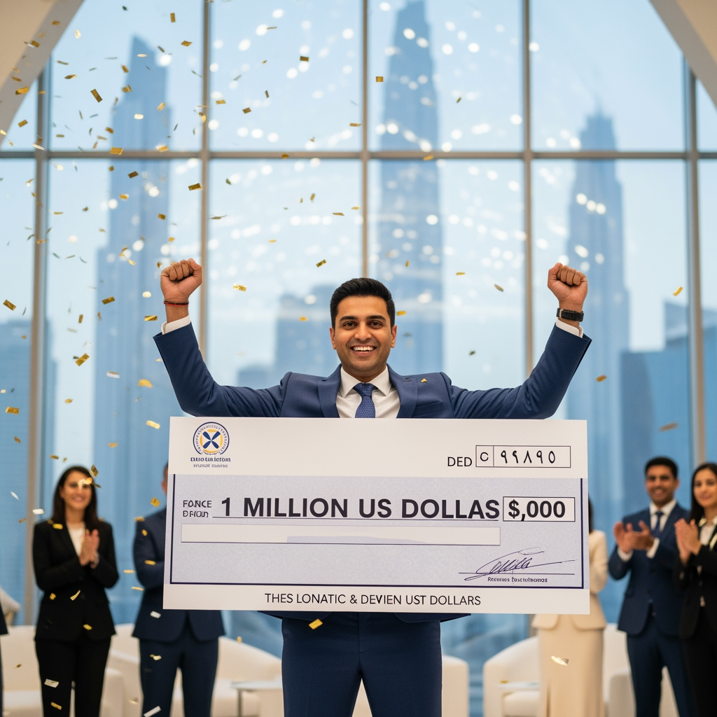 Illustration for: Indian Banker Wins $1 Million in Dubai Draw