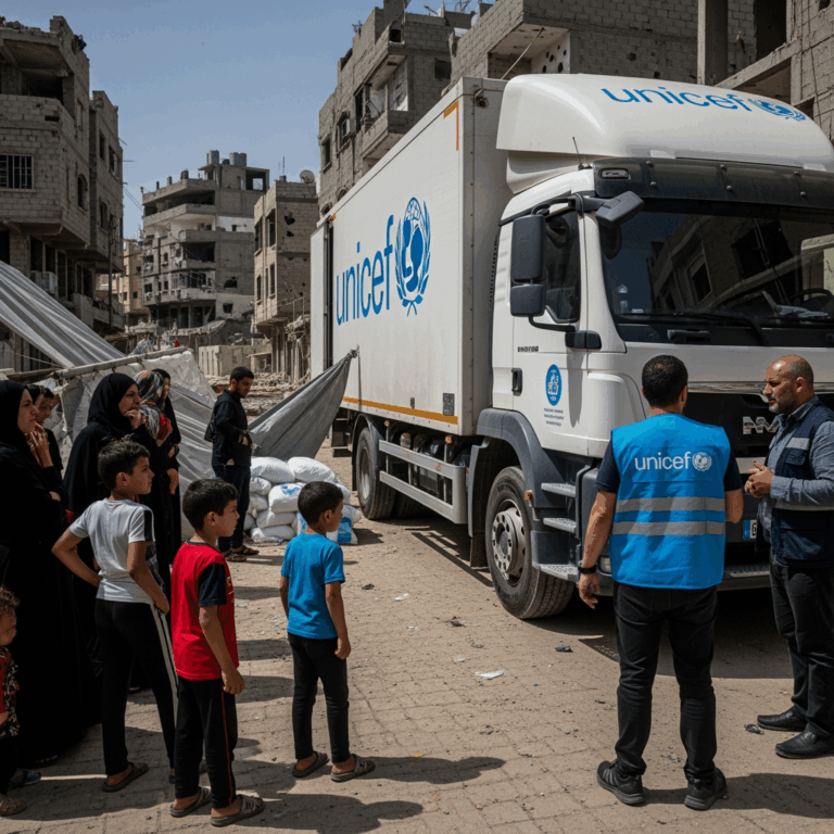Illustration for: UNICEF Faces Aid Delivery Challenges in Gaza