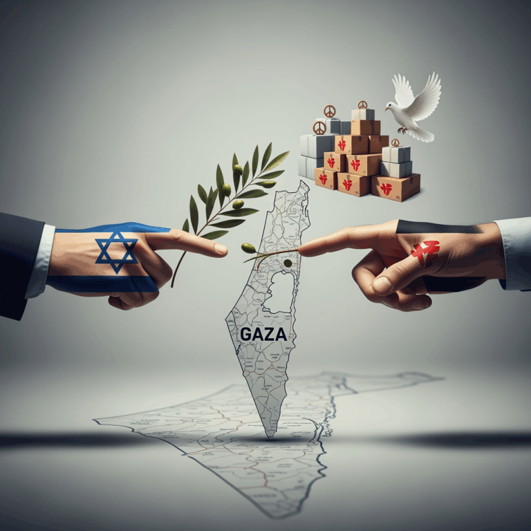 Illustration for: Israel-Hamas Peace Plan and Gaza Aid Agreement
