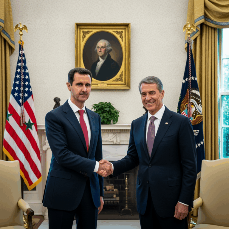 Illustration for: Syria's President Visits White House in Historic Event