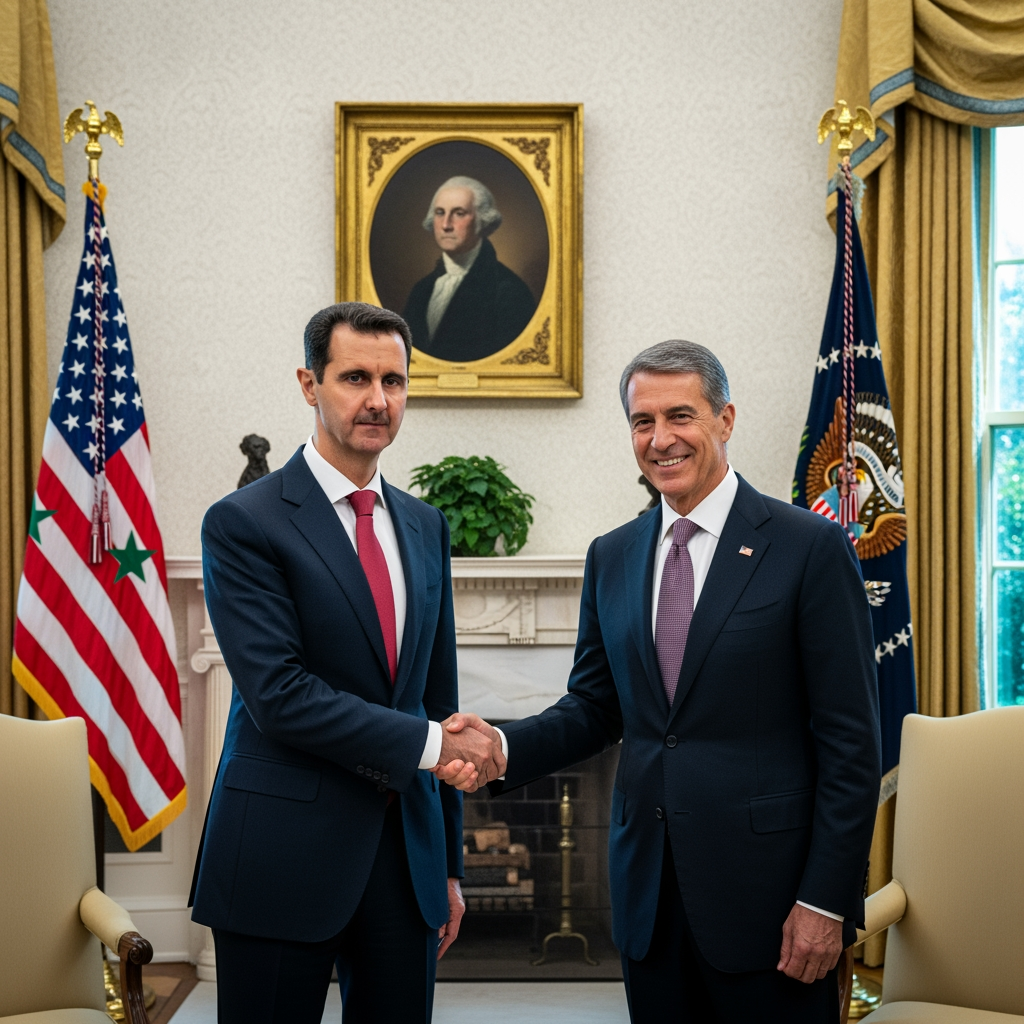 Illustration for: Syria's President Visits White House in Historic Event