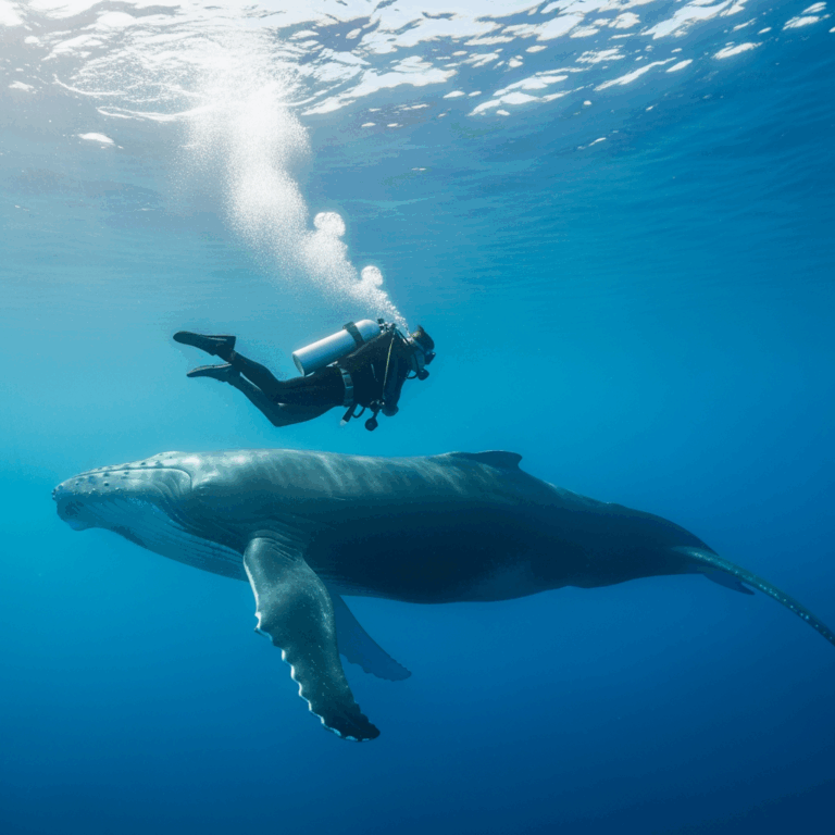 Illustration for: Diver Escapes Close Encounter with Whale