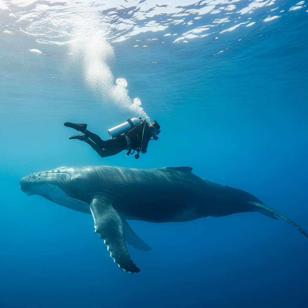 Illustration for: Diver Escapes Close Encounter with Whale