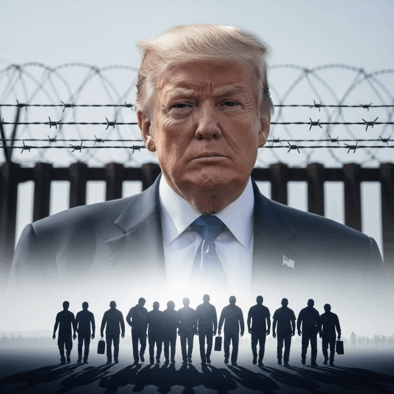 Illustration for: Trump Plans to Halt Immigration and Deport Non-Citizens