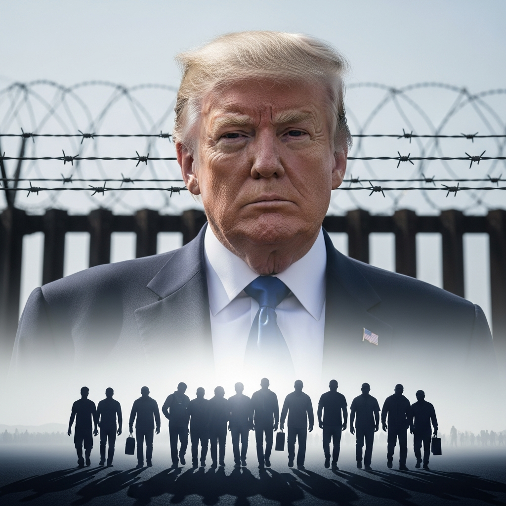 Illustration for: Trump Plans to Halt Immigration and Deport Non-Citizens