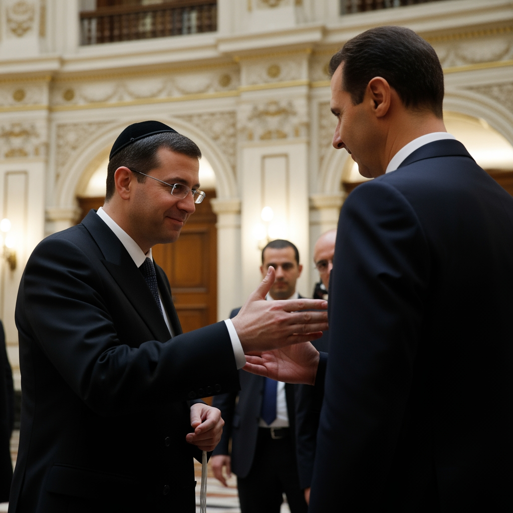 Illustration for: Rabbi Blesses Syrian President in Historic Moment