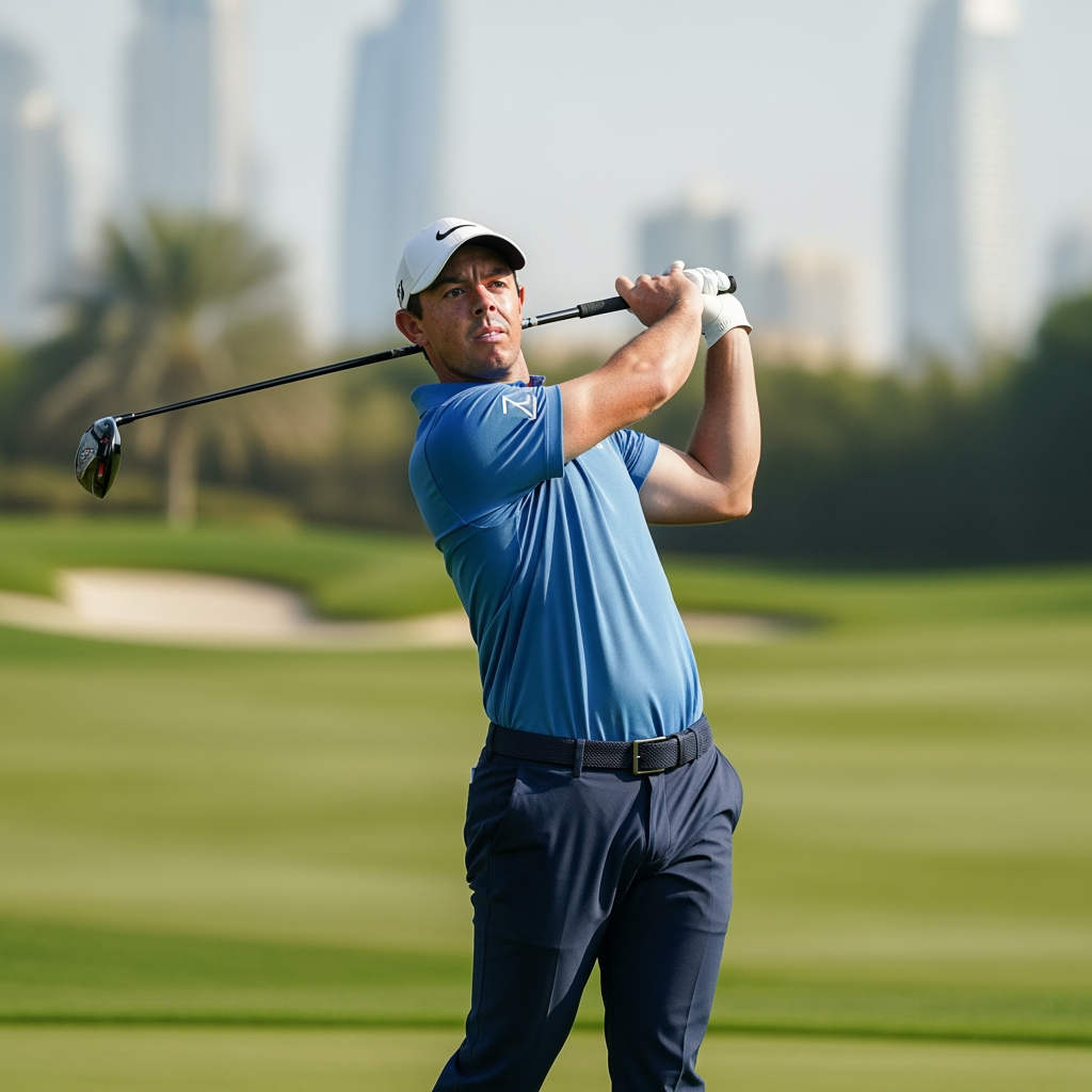 Illustration for: Rory McIlroy Pursues Seventh Race to Dubai Victory