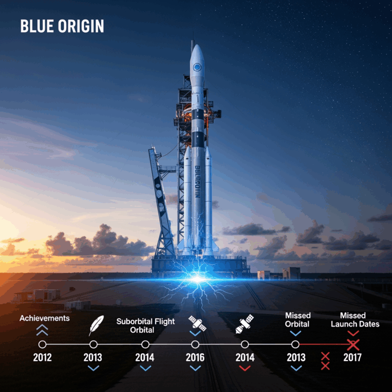 Illustration for: Blue Origin Launch Delays and Achievements