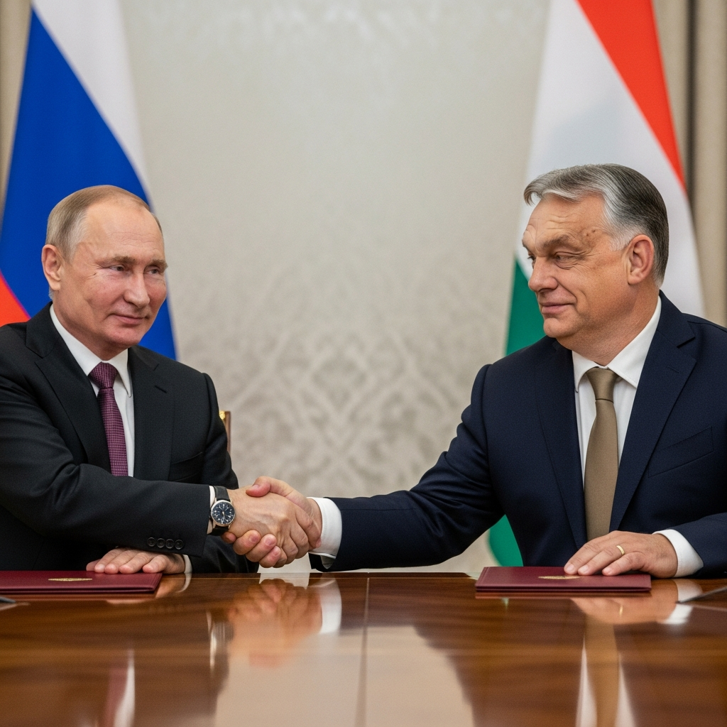 Illustration for: Putin and Orban Conclude 4-Hour Talks