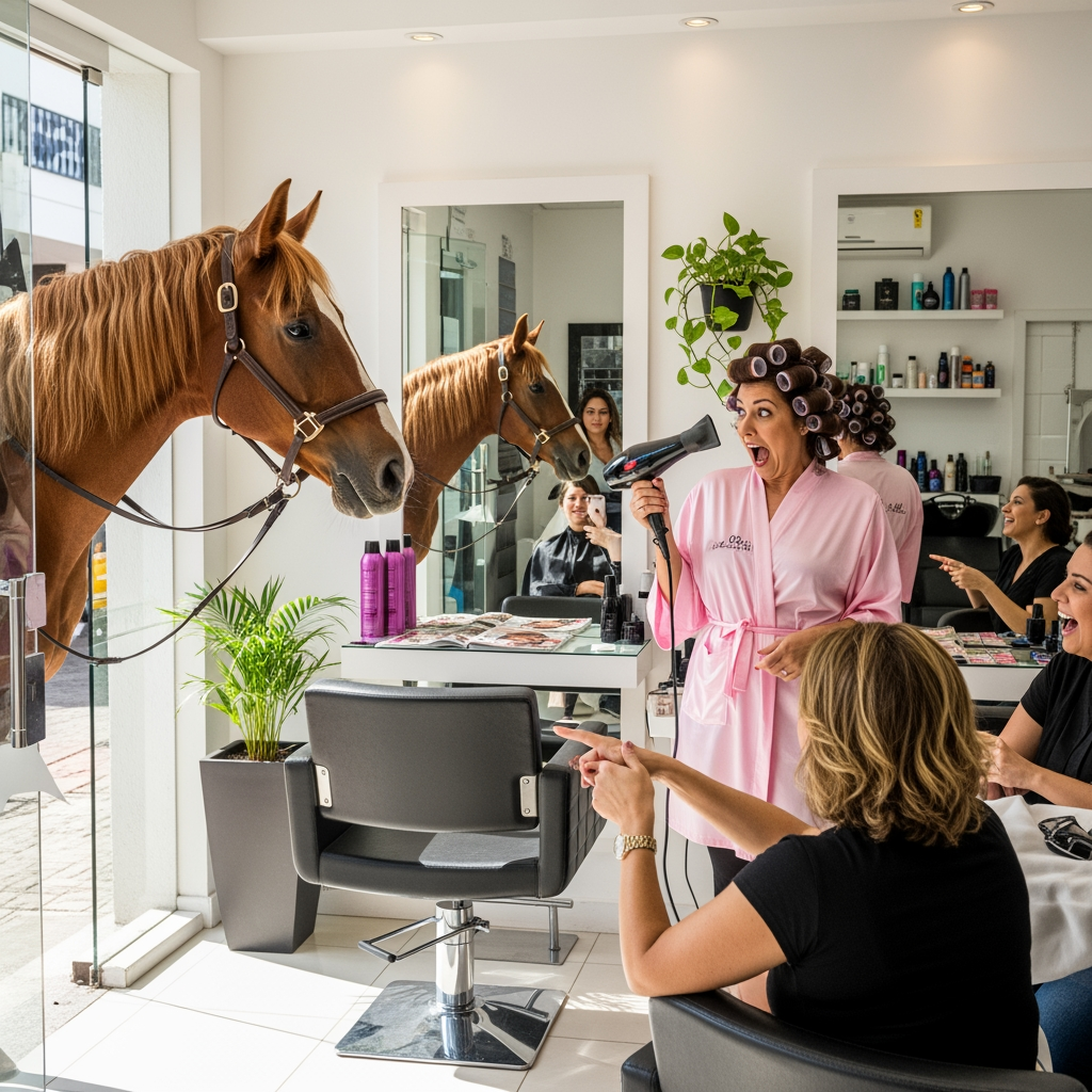 Illustration for: Horse Enters Brazilian Beauty Salon