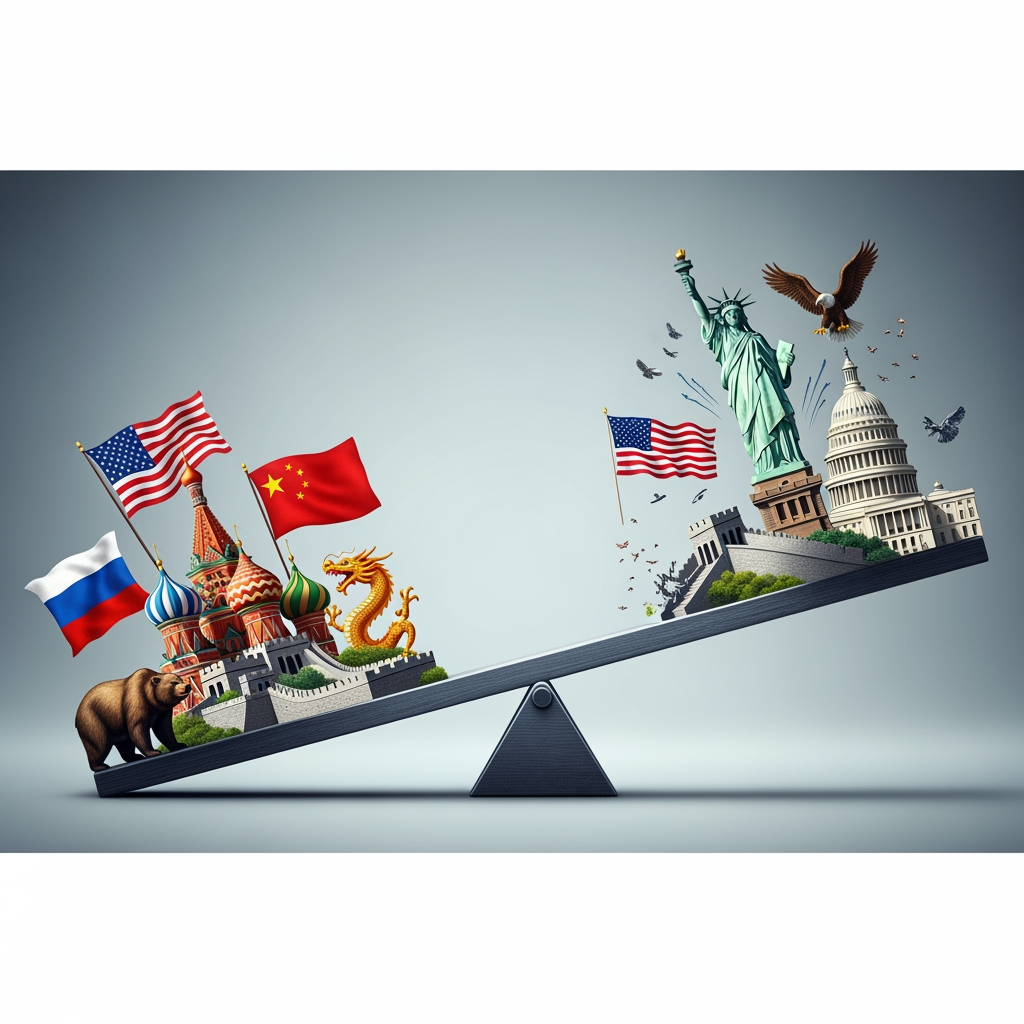 Illustration for: Russia and China Challenge US Dominance
