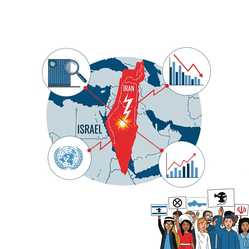 Illustration for: Iran-Israel Conflict Escalation and Responses
