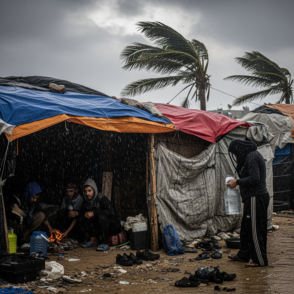 Illustration for: Gaza Faces Harsh Weather Amid Humanitarian Crisis