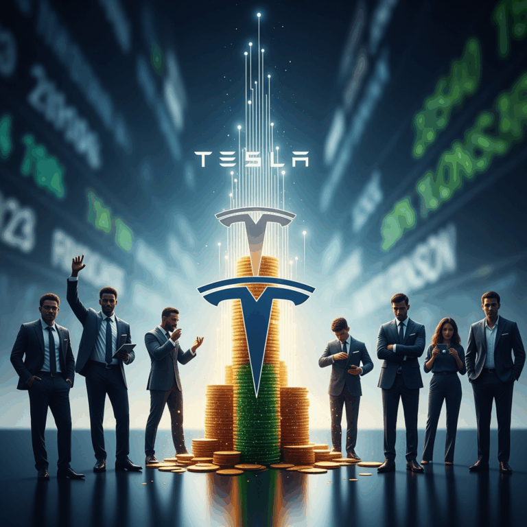 Illustration for: Tesla's Trillionaire Plan Sparks Wealth Debate