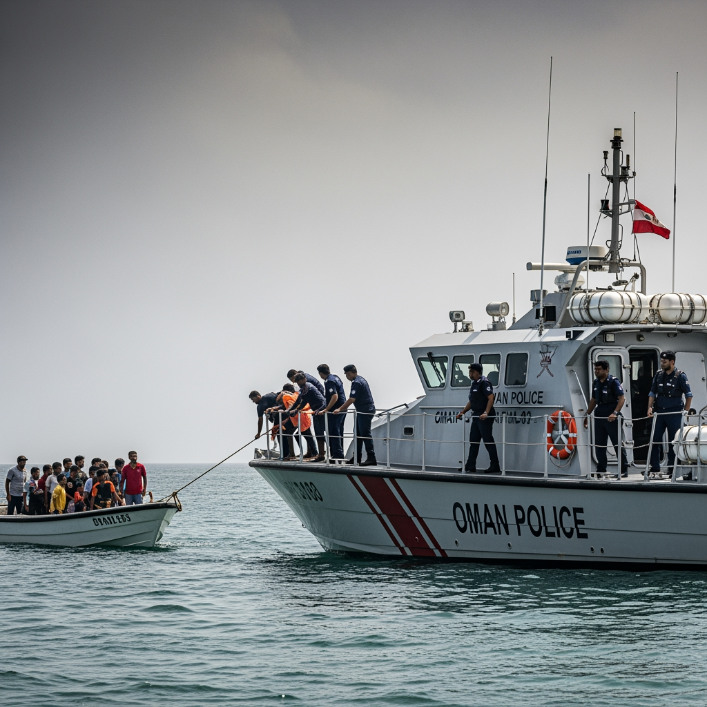 Illustration for: Oman Police Rescue 15 After Boat Accident