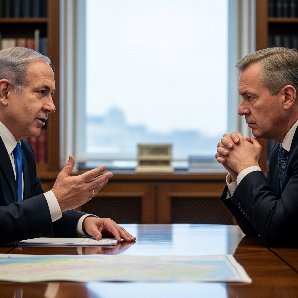 Illustration for: Netanyahu and Merz Discuss Peace Prospects