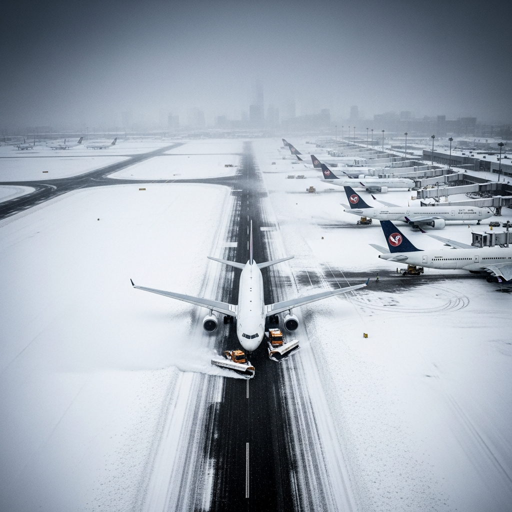 Illustration for: Blizzard Causes Flight Cancellations in the US