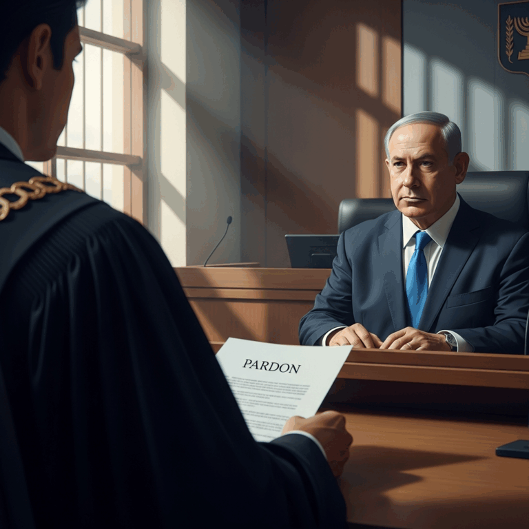 Illustration for: Netanyahu's Hearing Shortened, Pardon Request Submitted