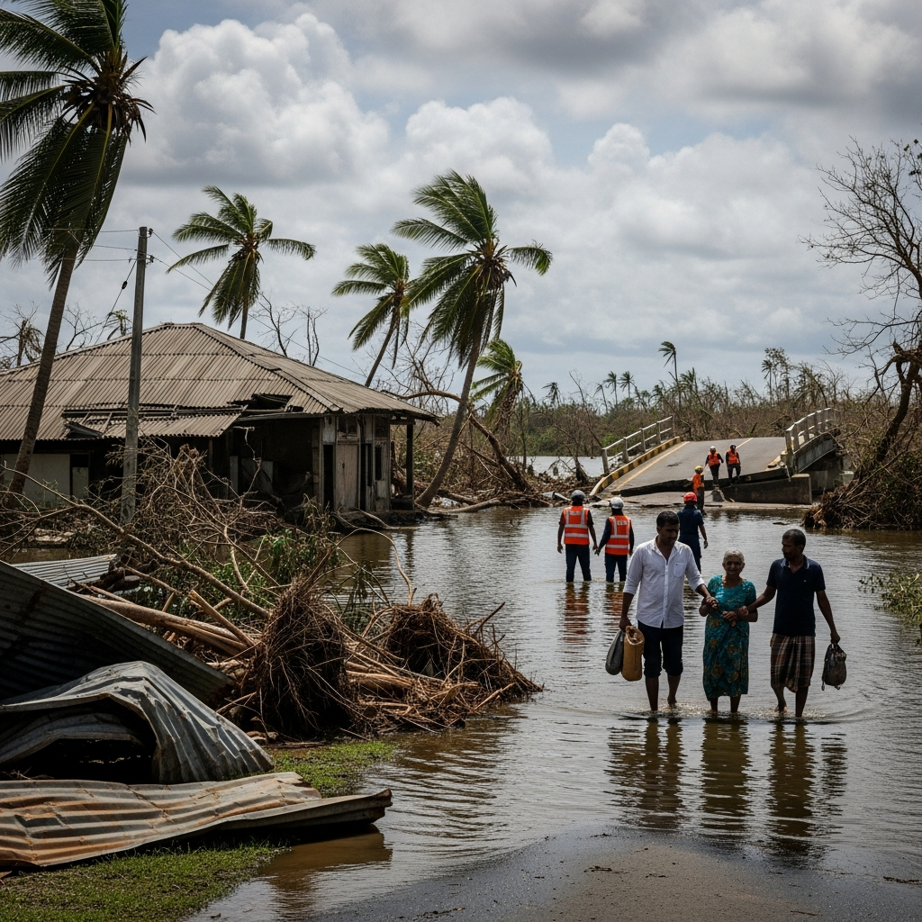 Illustration for: Sri Lanka's Cyclone Crisis: Death Toll and Recovery