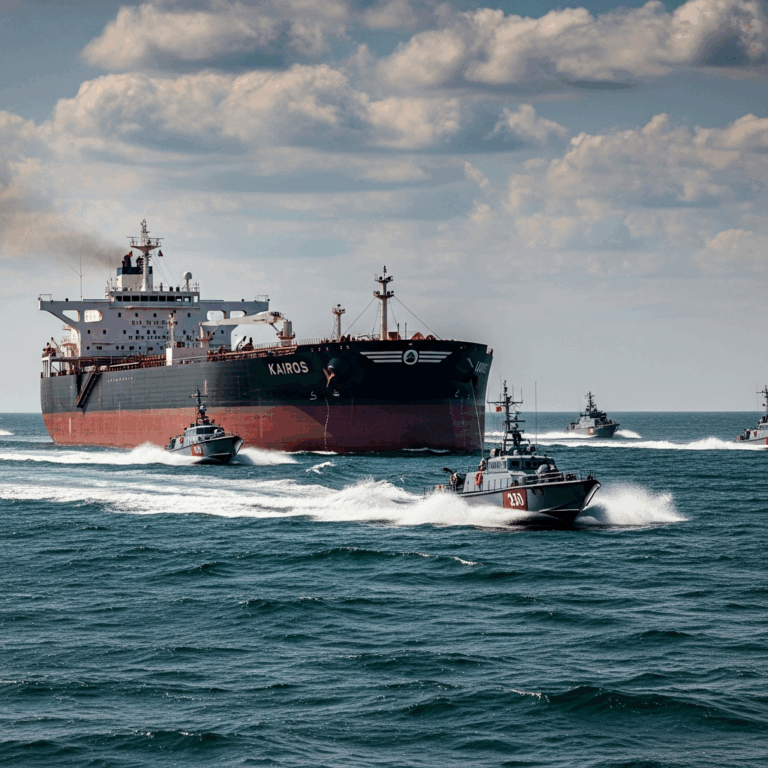 Illustration for: Oil Tanker 'Kairos' Fire and Attacks in Black Sea