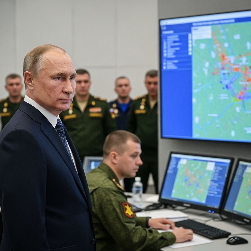 Illustration for: Putin's Visit to Joint Forces Command Post