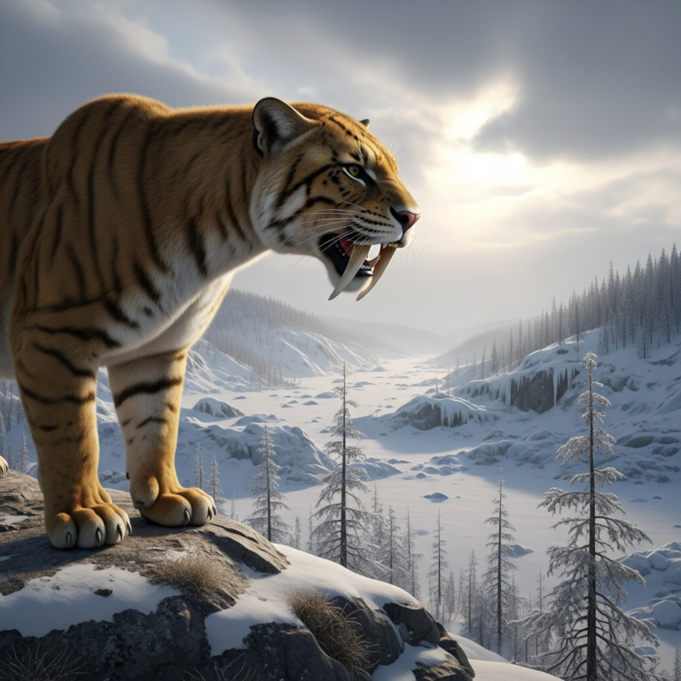Illustration for: Saber-Toothed Cats' Ice Age Habitat Unveiled
