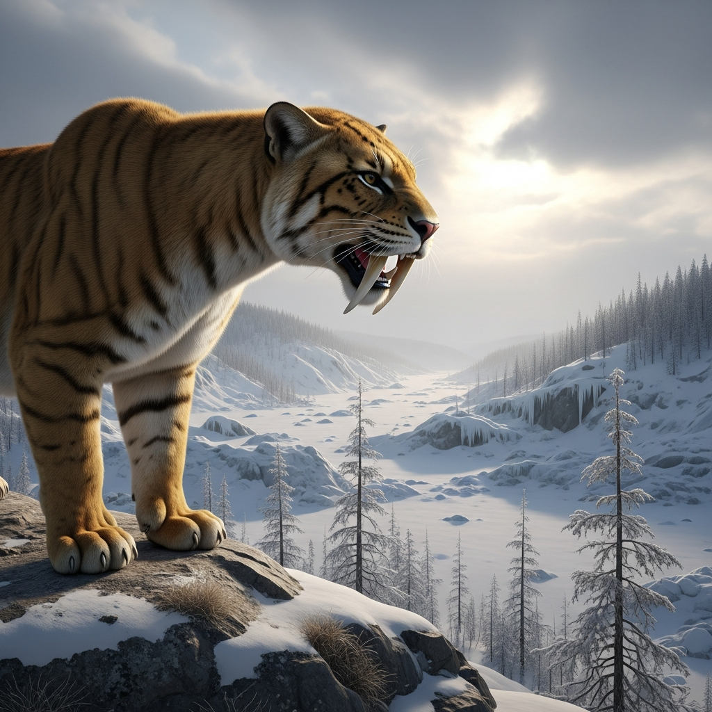 Illustration for: Saber-Toothed Cats' Ice Age Habitat Unveiled