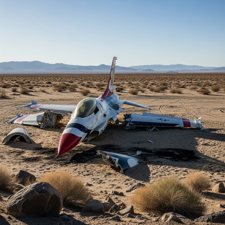 Illustration for: F-16 Thunderbirds Jet Crashes in California Desert